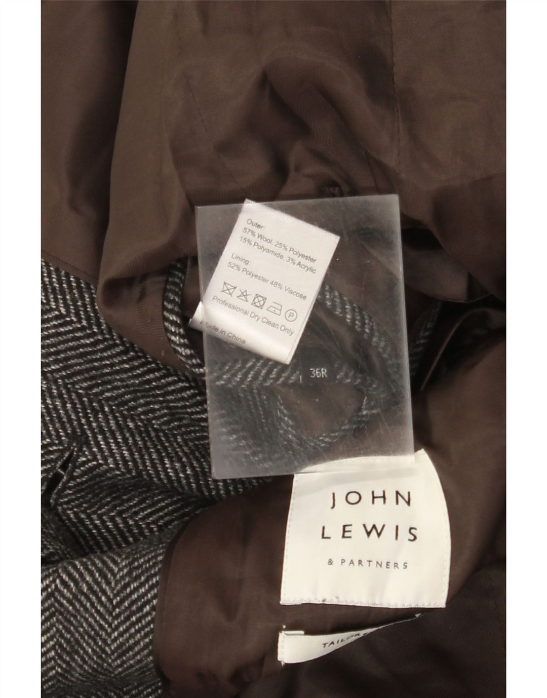 Soprabito da uomo con vestibilità regolare su misura John Lewis UK 36 piccolo grigio a spina di pesce