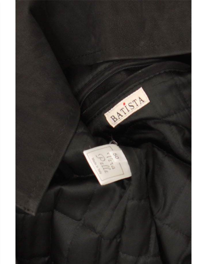 Giacca in pelle vintage da uomo IT 50 grande in pelle nera