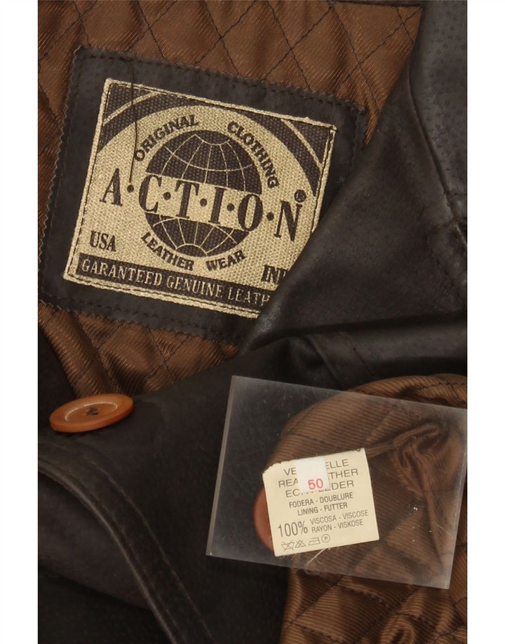 Giacca in pelle vintage da uomo IT 50 grande in pelle marrone