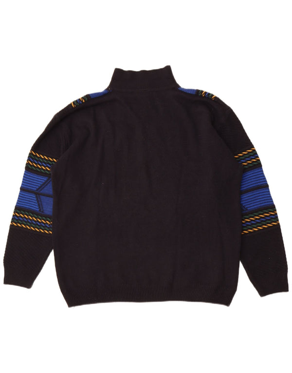Maglione vintage da uomo con collo alto UK 50/52 3XL Nero geometrico