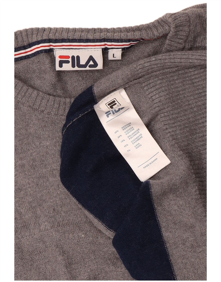 Maglione maglione girocollo da donna Fila UK 16 Lana a righe grigie grandi