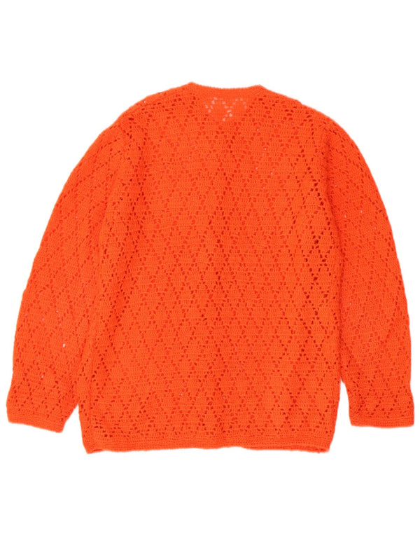 Maglione cardigan all'uncinetto da donna vintage UK 14 Arancione medio