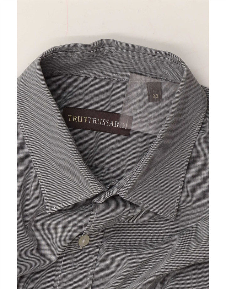 Camicia Trussardi Uomo Taglia 39 Pied De Poule Grigio Medio