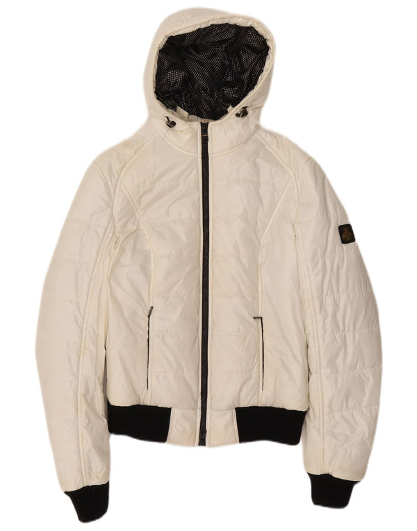 Giacca imbottita bomber con cappuccio da donna Refrigiwear UK 14 grande poliestere bianco