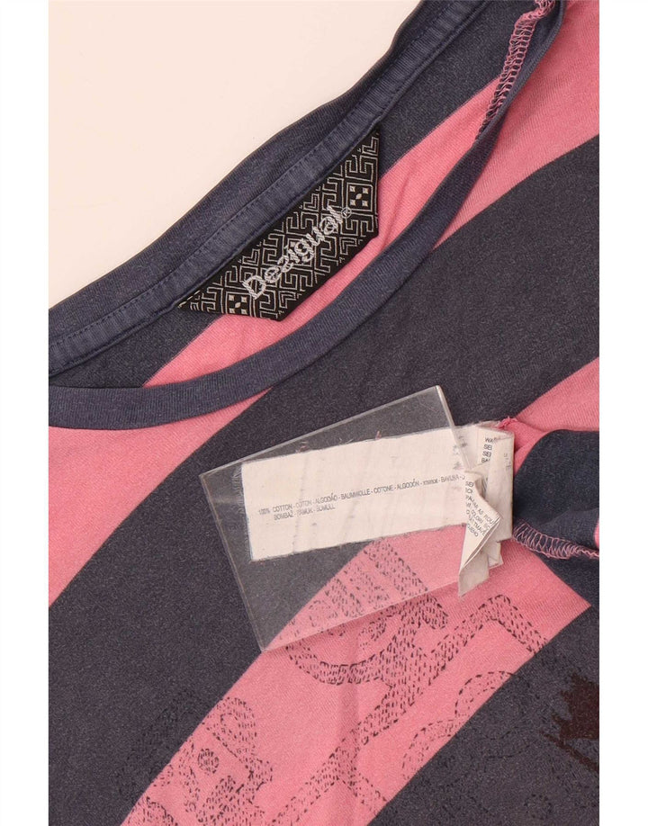 Desigual Maglietta grafica da uomo a maniche lunghe in cotone a righe grandi rosa
