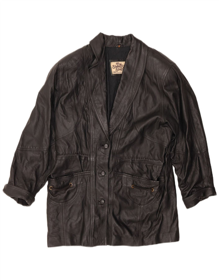 Cappotto in pelle vintage da donna EU 44 XL in pelle nera