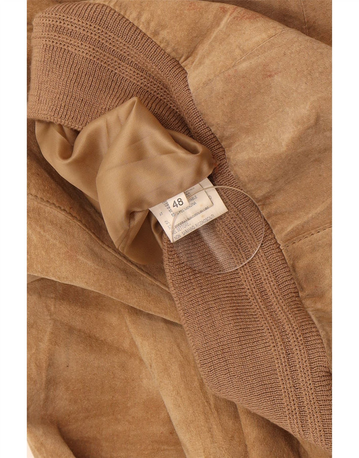 Giubbotto bomber in pelle scamosciata vintage da uomo EU 48 in pelle beige media