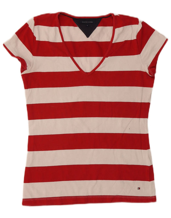 TOMMY HILFIGER T-shirt da donna Top UK 12 Cotone a righe rosse medie