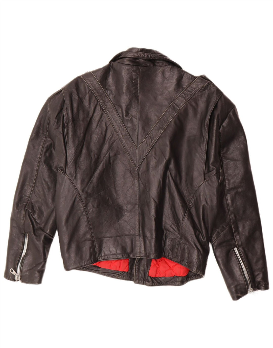 Giacca da motociclista in pelle vintage da donna UK 16 grande in pelle nera