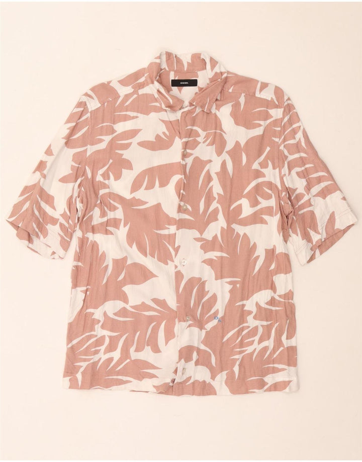 Camicia a maniche corte da uomo Diesel di grandi dimensioni in rayon floreale bianco