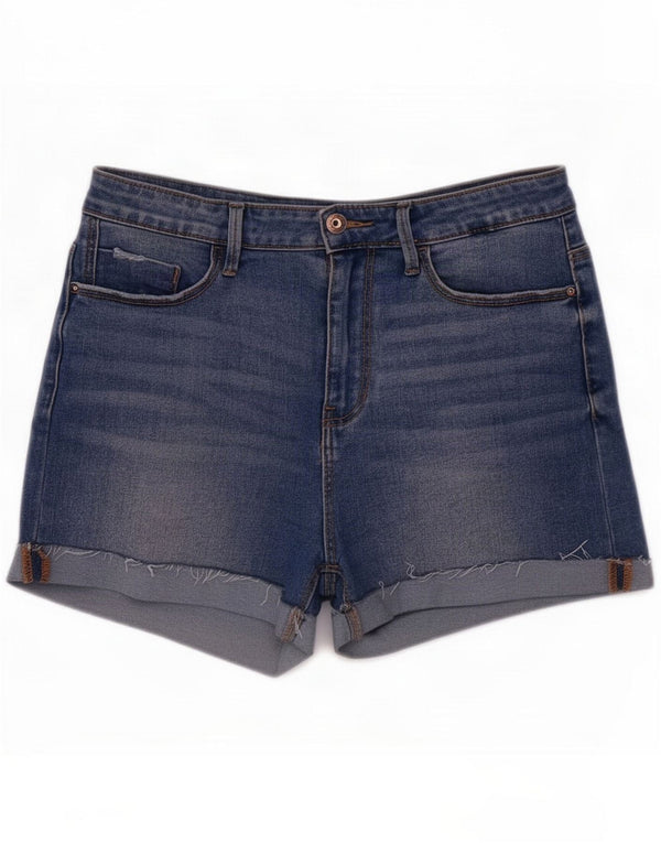 Stradivarius Pantaloncini di jeans a vita alta da donna UK 10 Small W28 Blu Poliestere