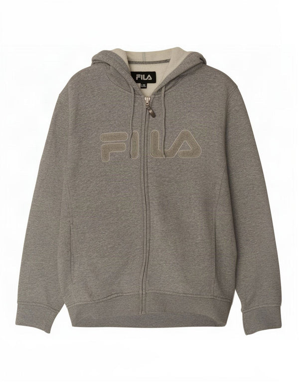 Maglione con cappuccio e zip grafica da donna Fila UK 16 grande cotone grigio