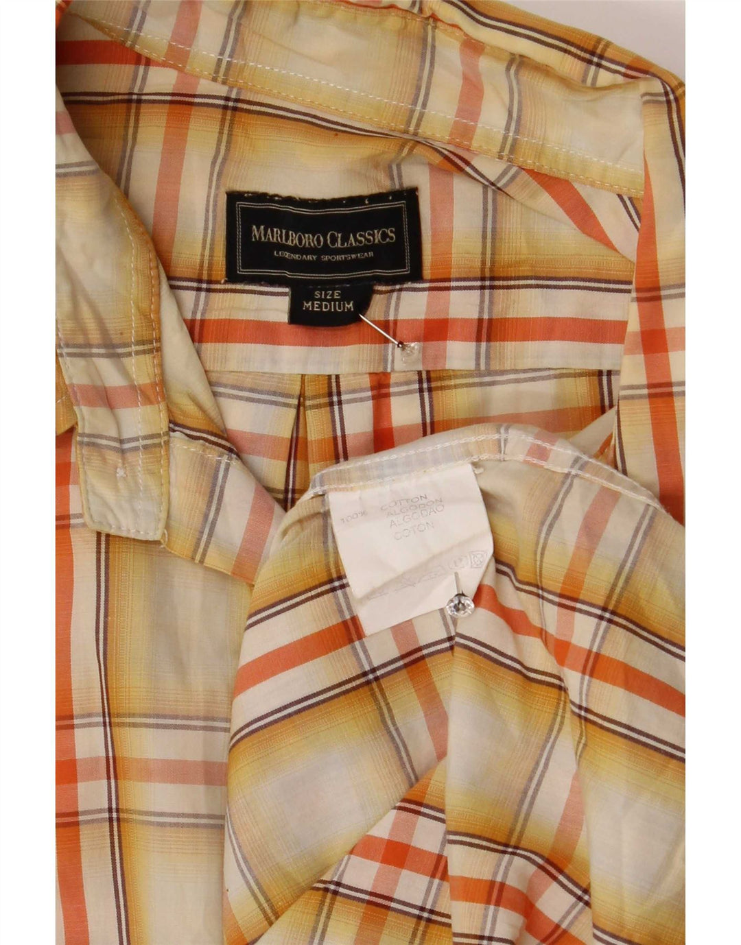 Camicia a maniche corte da uomo Marlboro Classics in cotone scozzese medio giallo