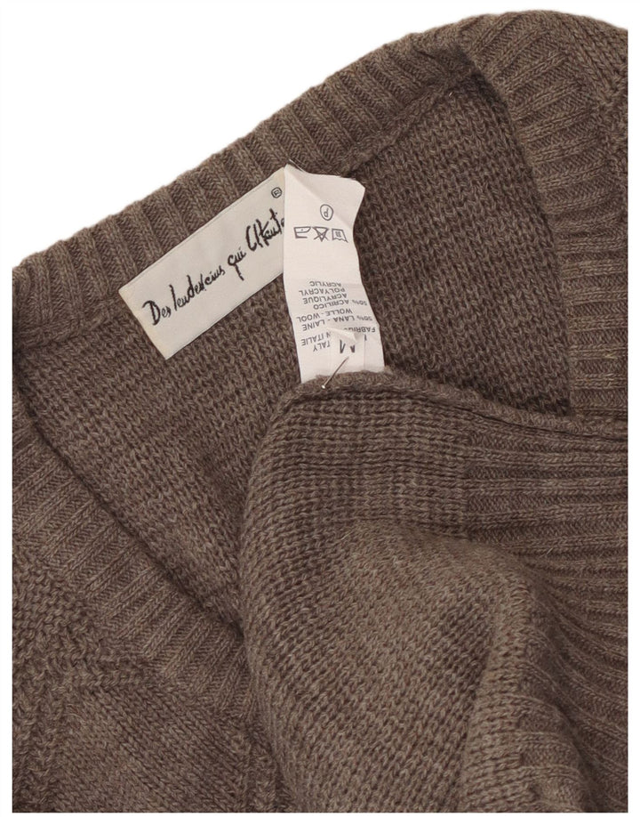 Maglione vintage da uomo con scollo a V, lana a rombi/diamante grigio medio