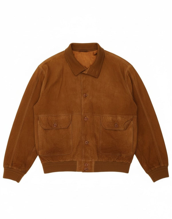 Giubbotto bomber in pelle scamosciata vintage da uomo UK 42 XL in pelle marrone