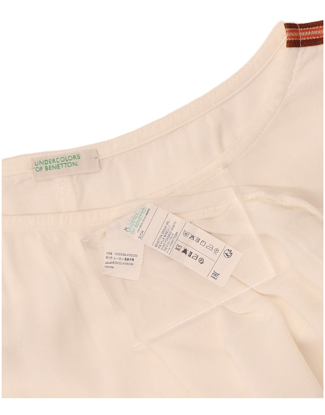 BENETTON Camicetta oversize da donna Top UK 10 Small Off White Viscosa