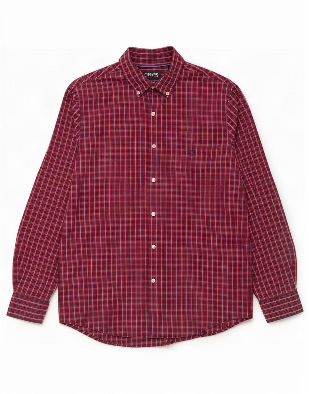 Camicia elasticizzata da uomo Chaps Socal, cotone a quadri bordeaux di grandi dimensioni