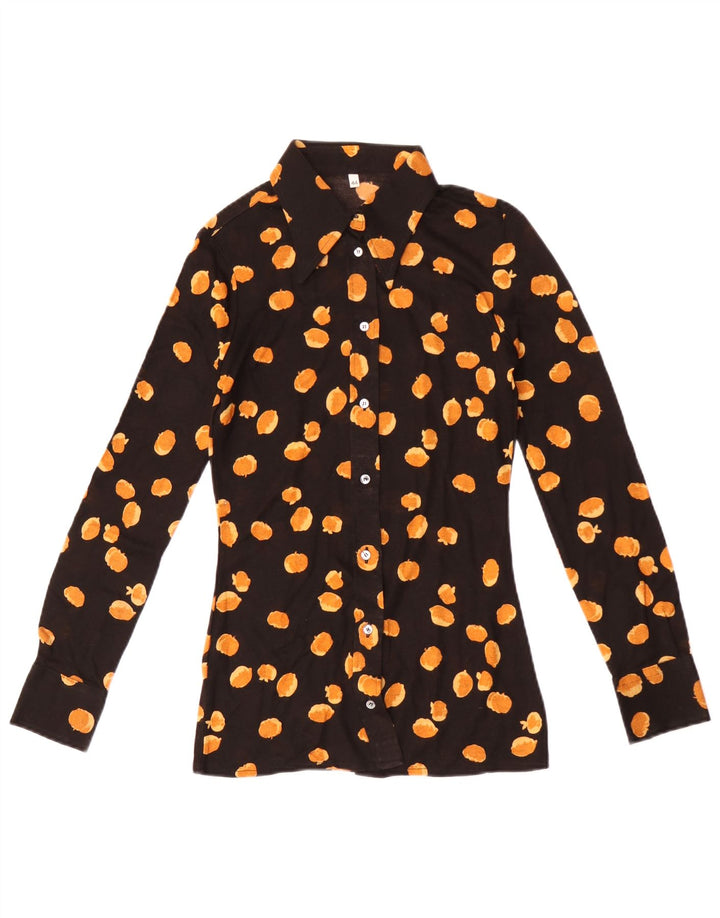 Camicetta camicia vintage da donna con motivo astratto IT 44 medio nero