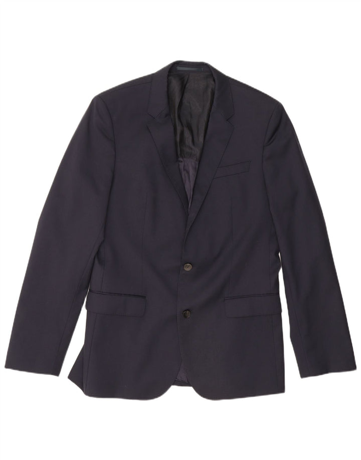 Giacca blazer da uomo a 2 bottoni Hugo Boss US 40 grande lana vergine blu navy