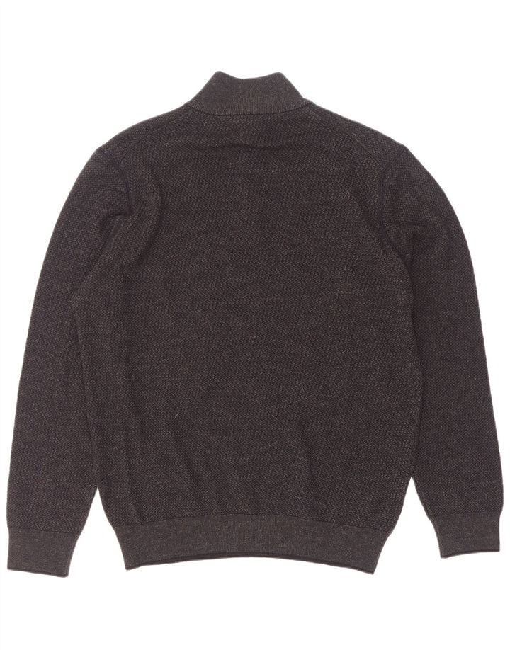 Maglione Bugatti da uomo con zip e collo grande grigio