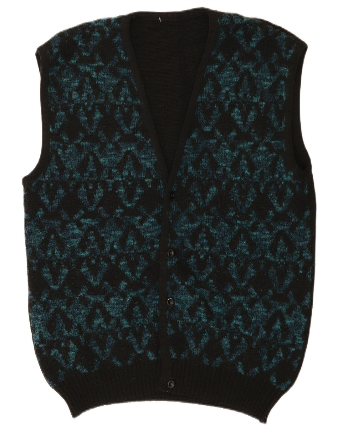 Maglione cardigan senza maniche vintage da uomo medio nero geometrico