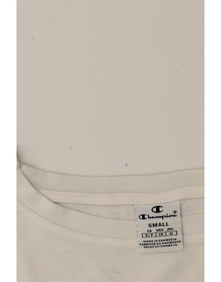 CHAMPION Womens Oversized Crop Graphic T-Shirt Top UK 10 Small White Vintage Champion and Second-Hand Champion from Messina Hembry 