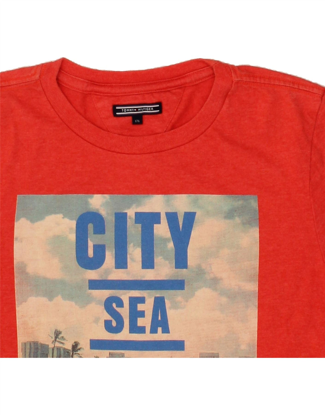 TOMMY HILFIGER Boys Graphic T-Shirt Top 15-16 Years Red Vintage Tommy Hilfiger and Second-Hand Tommy Hilfiger from Messina Hembry 