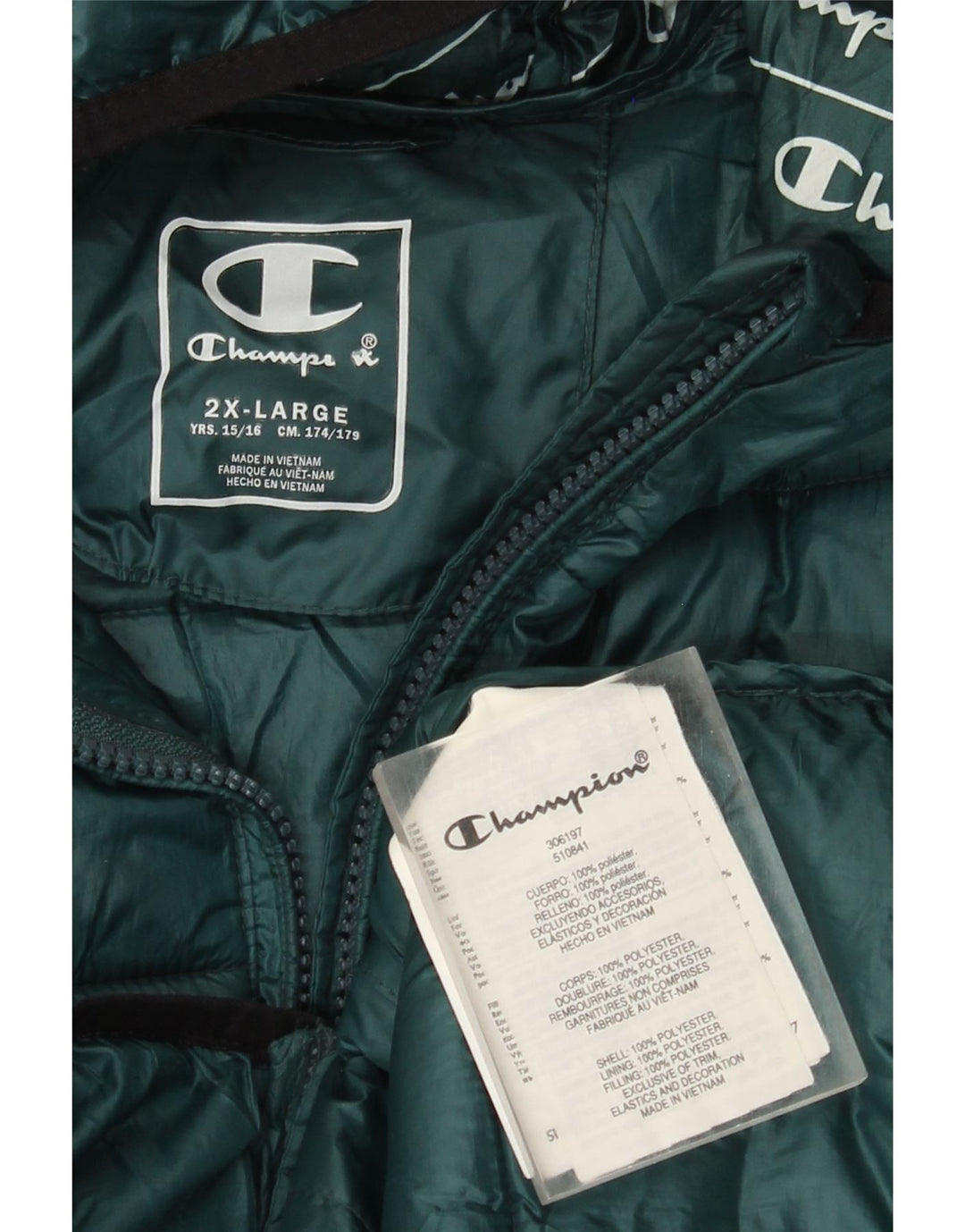 Giacca imbottita con cappuccio Champion da ragazzo 15-16 anni 2XL verde poliestere