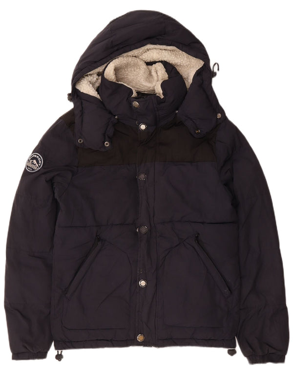 Giacca imbottita con cappuccio da uomo Superdry UK 36 Small poliestere blu navy