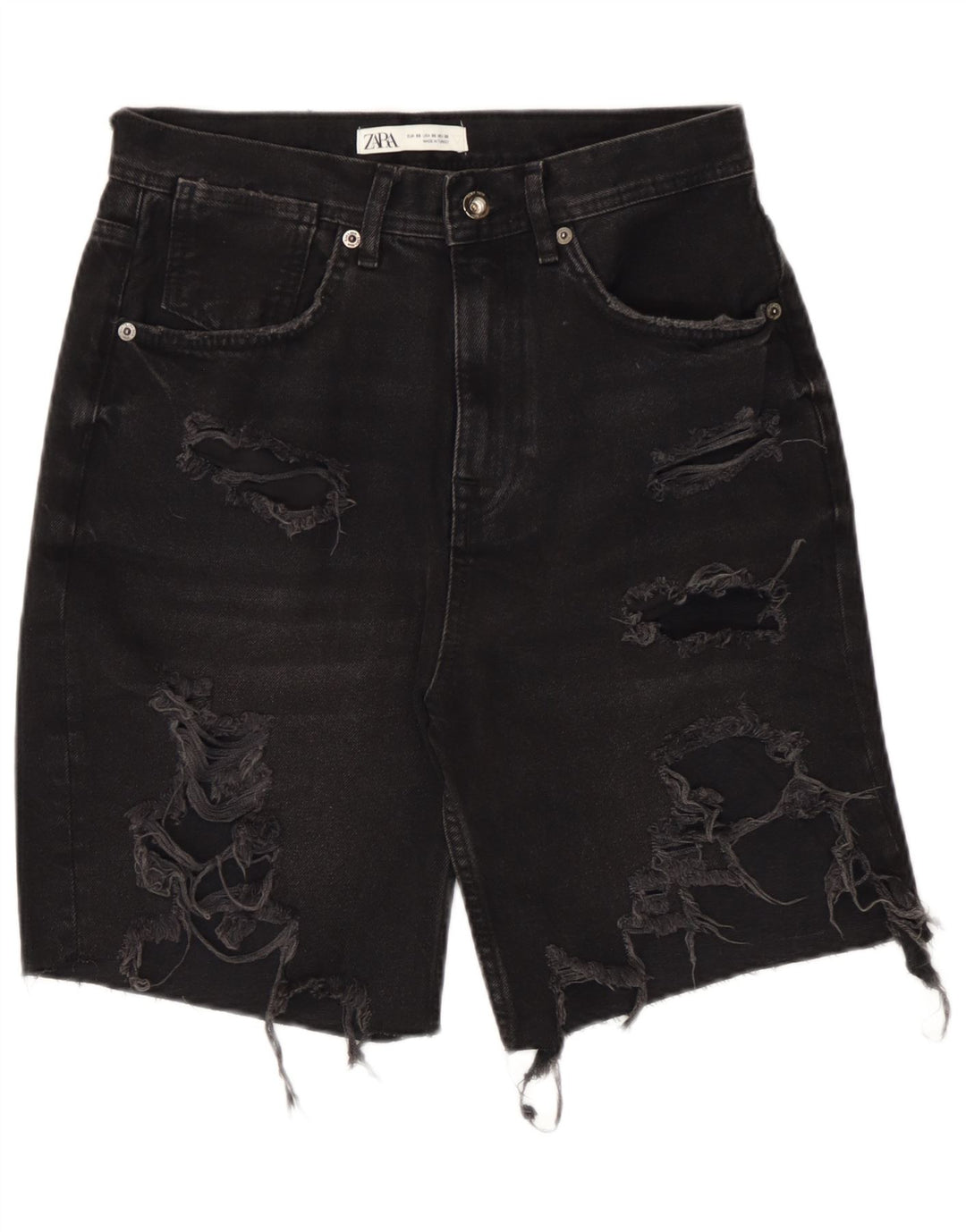 Pantaloncini in denim invecchiato da uomo Zara EU 38 piccoli W30 neri