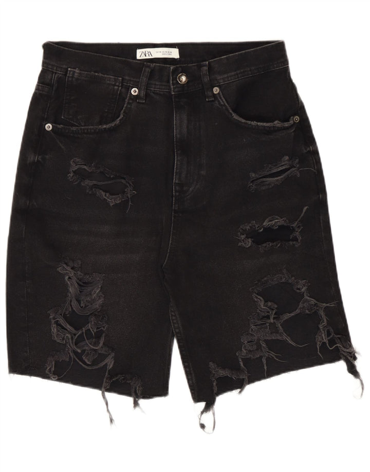 Pantaloncini in denim invecchiato da uomo Zara EU 38 piccoli W30 neri