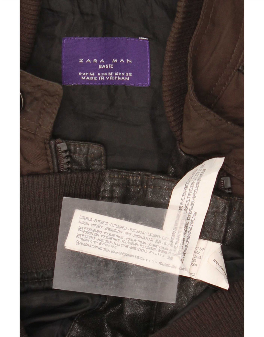 Giacca da uomo in ecopelle Zara UK 38 Poliuretano marrone medio