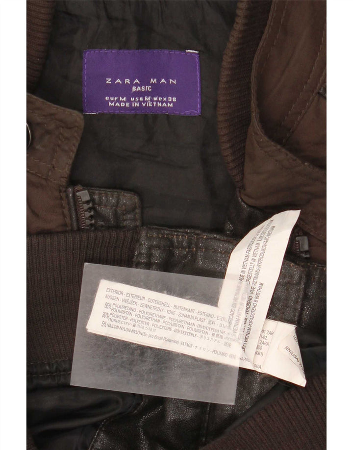 Giacca da uomo in ecopelle Zara UK 38 Poliuretano marrone medio