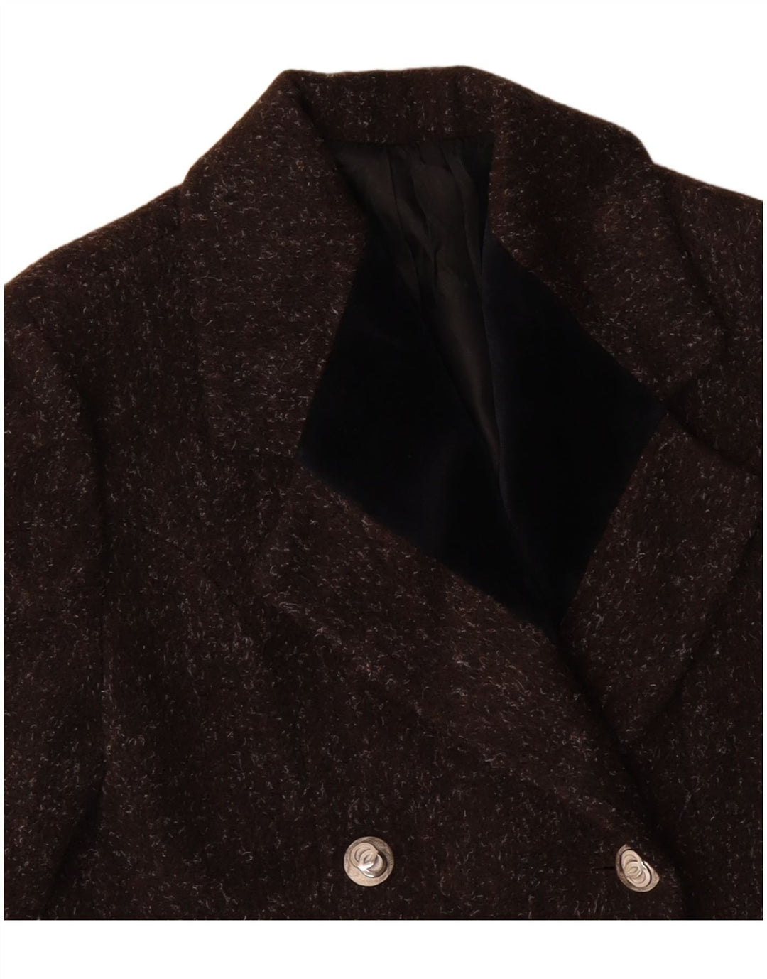 Cappotto doppiopetto da donna VINTAGE UK 12 Lana screziata marrone medio