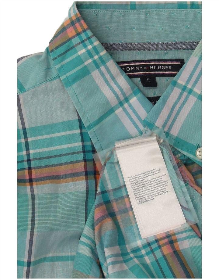Camicia da uomo Tommy Hilfiger piccola in cotone a quadri turchesi