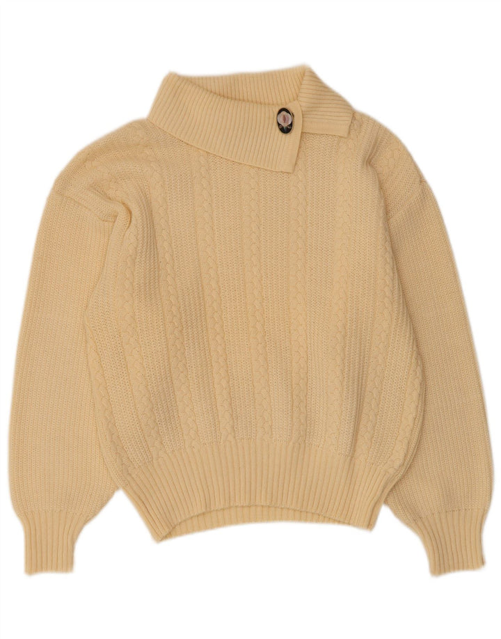 Maglione vintage da donna con collo a scialle IT 42 Acrilico giallo medio