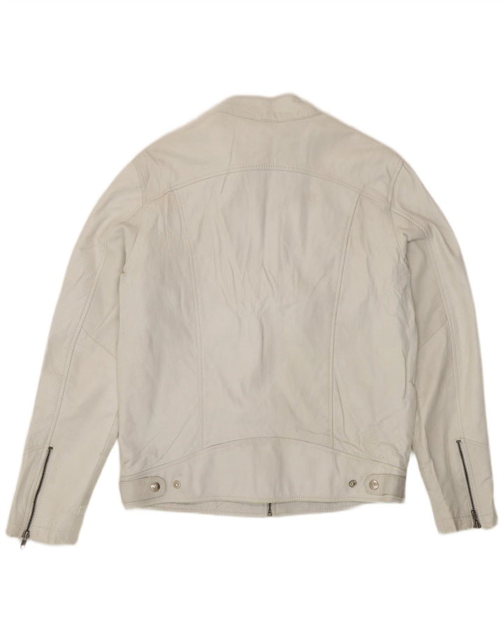 Giacca in pelle da motociclista vintage da donna UK 18 XL in pelle bianca
