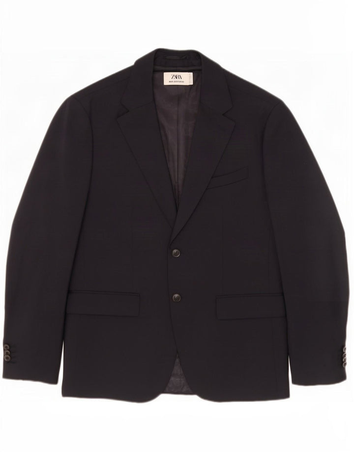 Giacca blazer a 2 bottoni sartoriale da uomo Zara EU 50 poliestere medio blu navy