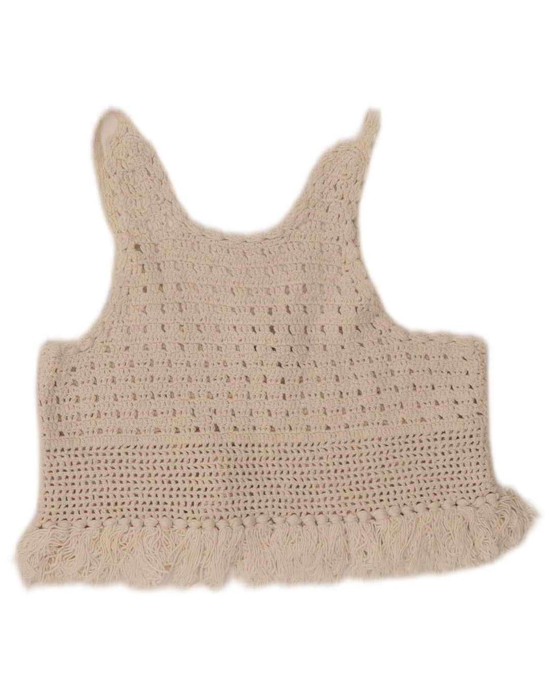 Top Zara da donna all'uncinetto con canotta UK 8 piccolo in cotone bianco sporco
