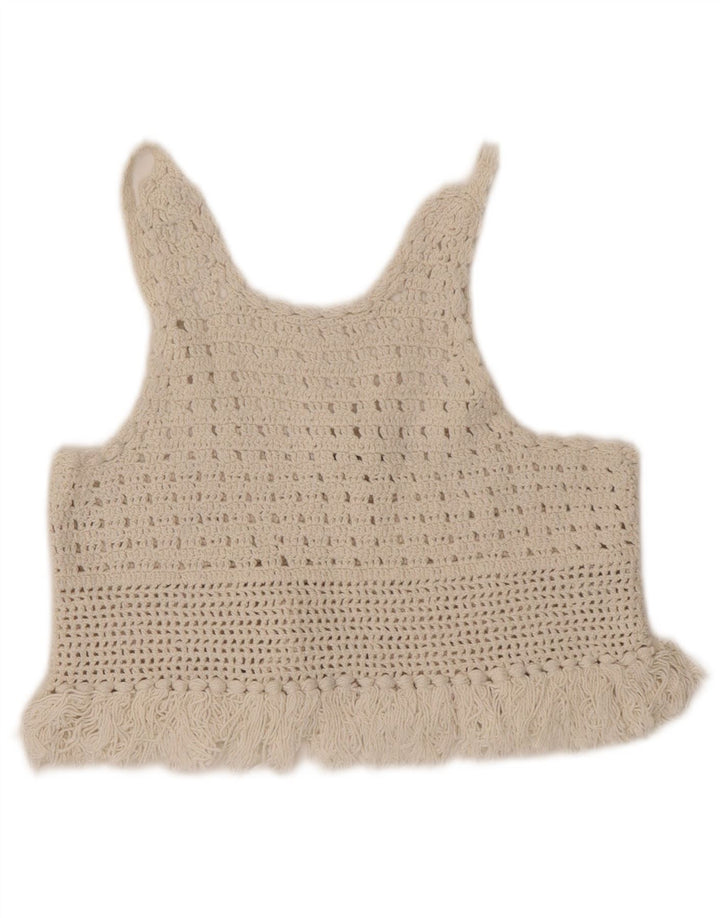 Top Zara da donna all'uncinetto con canotta UK 8 piccolo in cotone bianco sporco