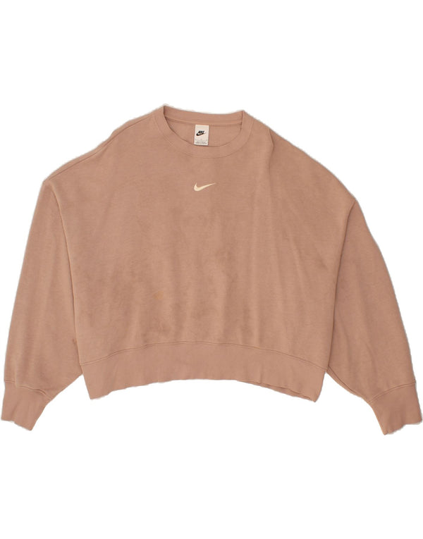 NIKE Felpa corta oversize da donna, maglione UK 16 grande cotone rosa