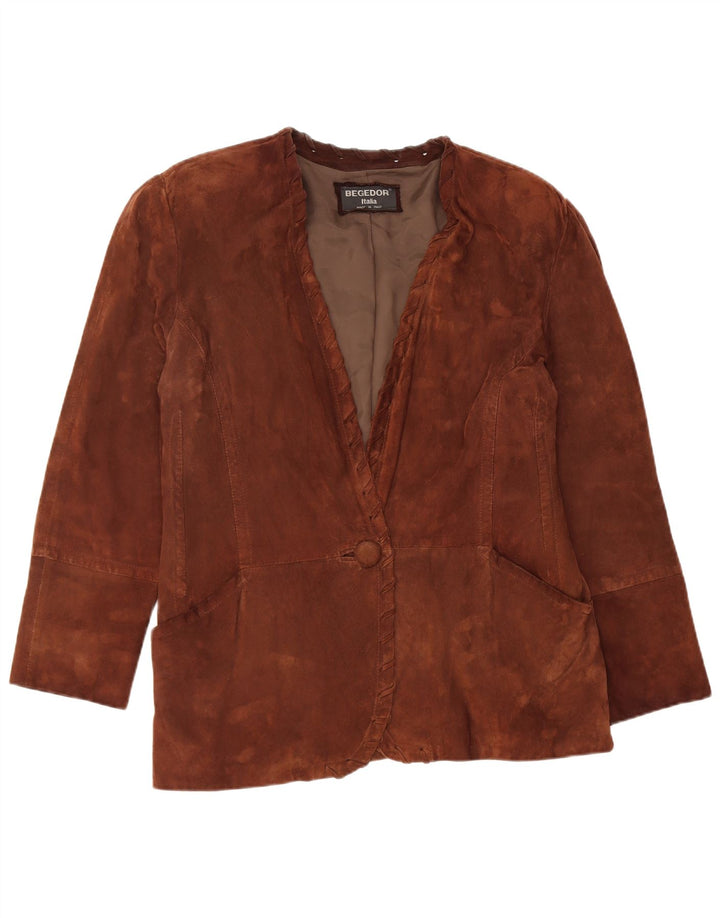Giacca blazer oversize da donna in pelle scamosciata a 1 bottone Begedor IT 44 Marrone medio