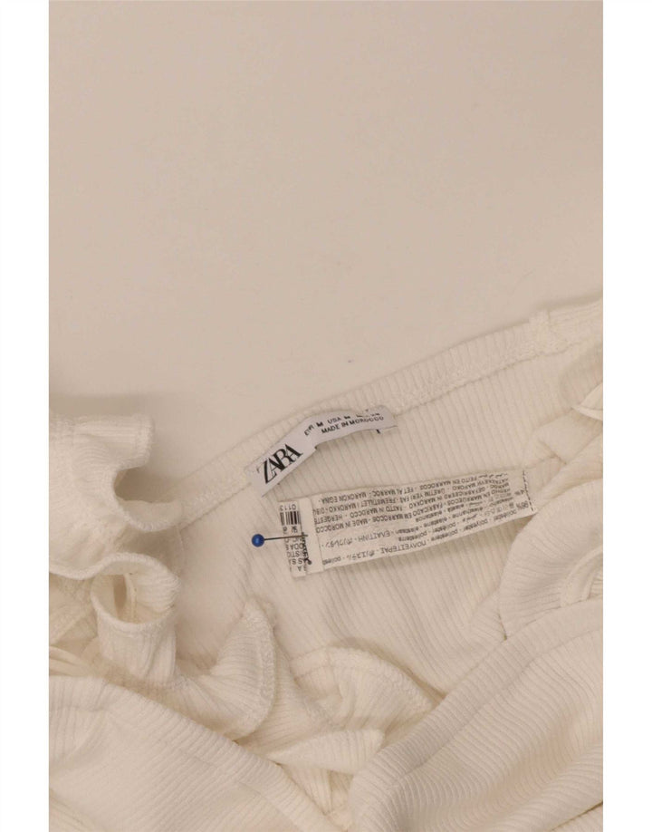 Top corto da donna Zara UK 12 poliestere bianco medio