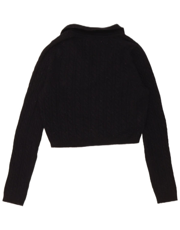 Maglione corto con collo a polo da donna Jack Wills UK 14 grande nero