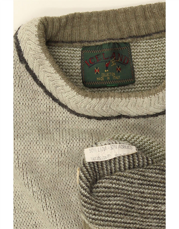 Maglione maglione girocollo con grafica da uomo islandese XL grigio a rombi/lana diamante