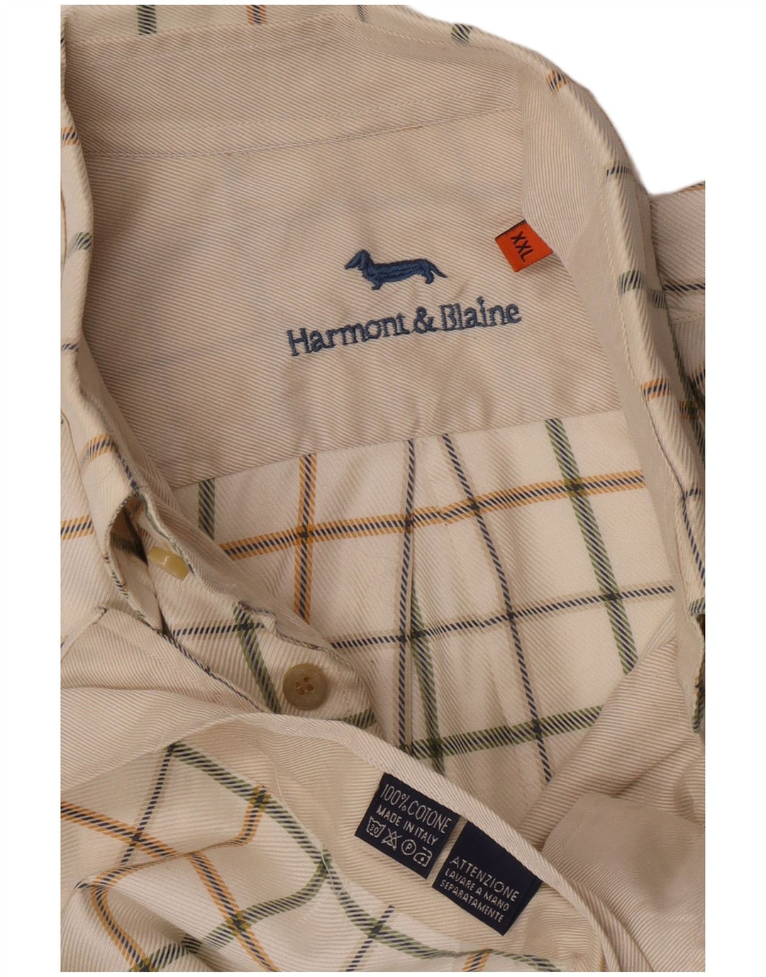 Camicia da uomo Harmont & Blaine 2XL in cotone a quadri bianco sporco