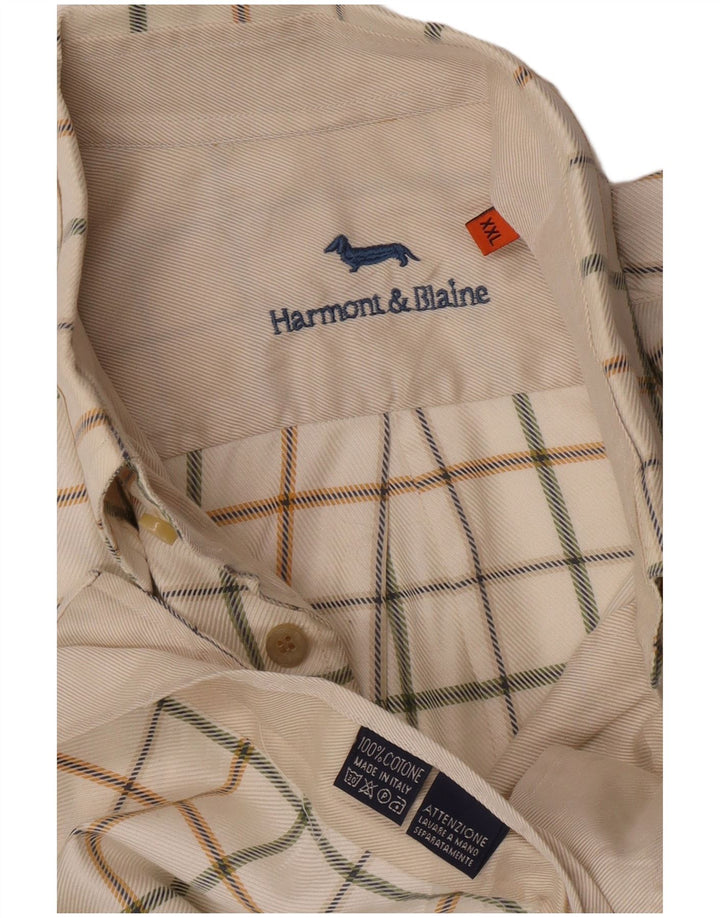 Camicia da uomo Harmont & Blaine 2XL in cotone a quadri bianco sporco