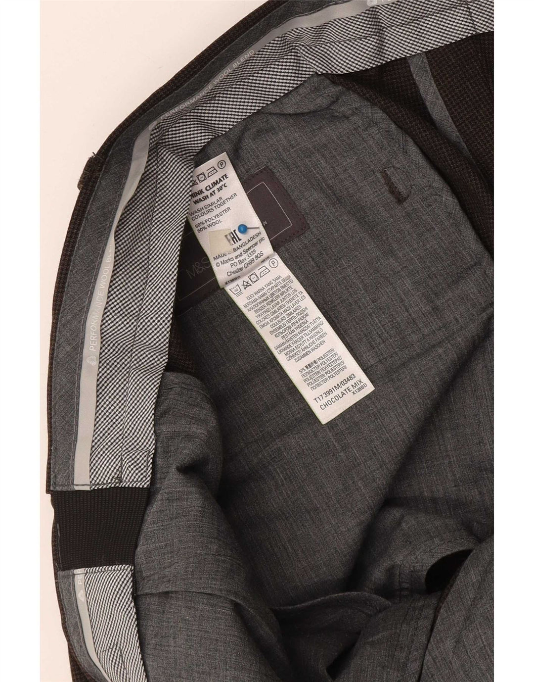 Pantaloni da abito slim su misura da uomo Marks & Spencer W38 L29 Marrone