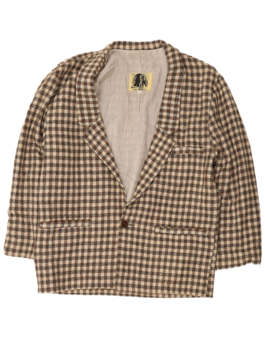 Moda Dossier Giacca blazer da uomo a 1 bottone UK 36 piccolo quadretto marrone