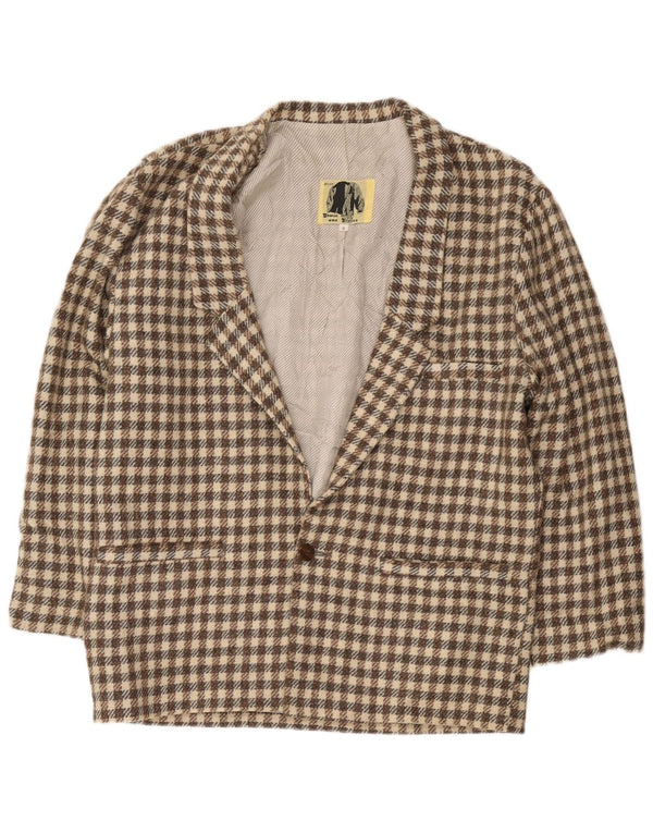 Moda Dossier Giacca blazer da uomo a 1 bottone UK 36 piccolo quadretto marrone